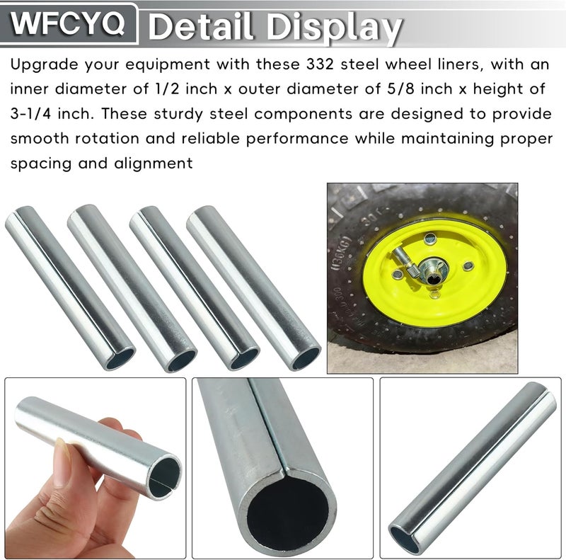 WFCYQ Steel Wheel Bushings 332 Replacement Part, 1/2" ID x 5/8" OD x 3-1/4" Height (4 Pack) - Image 3